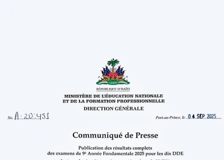 17570941732892 Le MENFP publie les résultats complets des examens de 9e Année Fondamentale