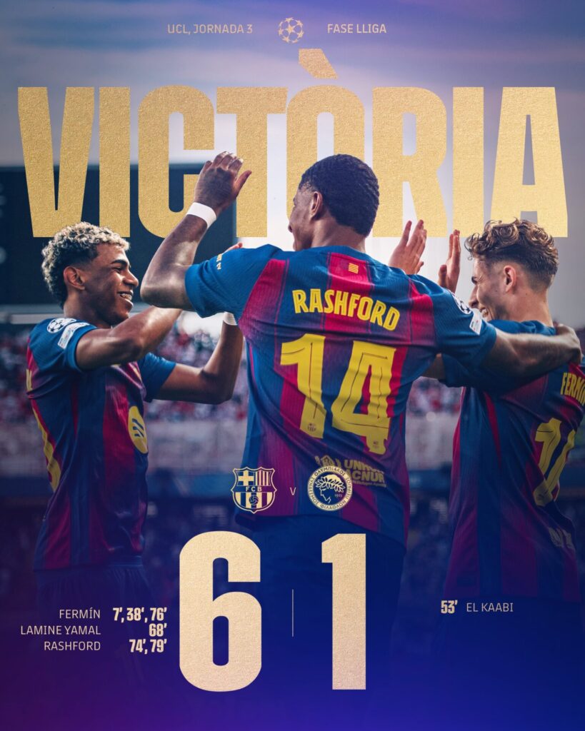 Ligue des Champions : le FC Barcelone étrille Olympiakos 2 20251021 163425 Ligue des Champions : le FC Barcelone étrille Olympiakos