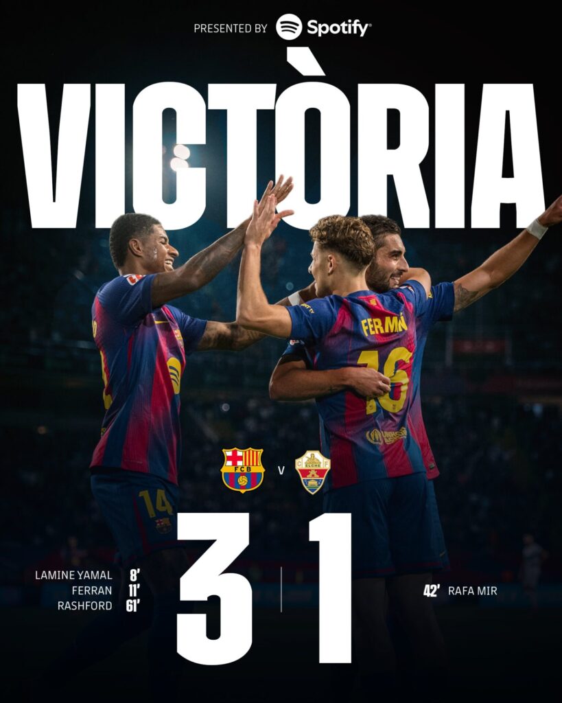 Le FC Barcelone s'impose contre Elche et se rassure en Liga 2 20251102 170645 Le FC Barcelone s'impose contre Elche et se rassure en Liga