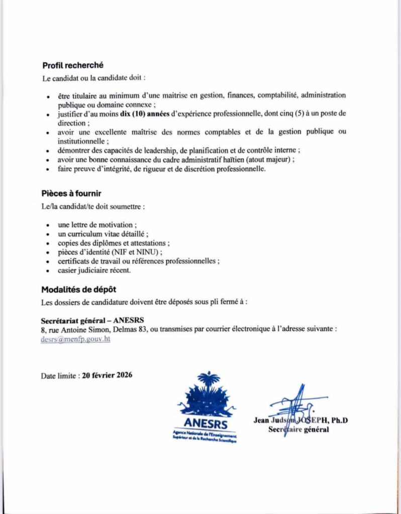 Avis de recrutement d’un Directeur administratif et financier pour l’ANESRS 3 IMG 20260213 WA0056 Avis de recrutement d’un Directeur administratif et financier pour l’ANESRS